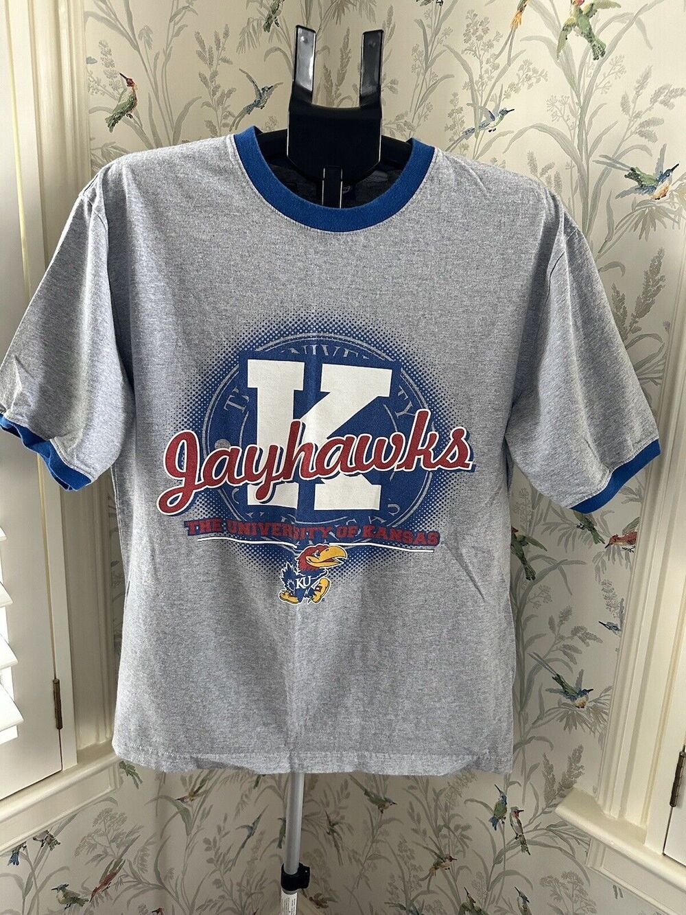 Vintage Jayhawk KU Tshirt Gray Blue Men’s Medium By Team Athletics